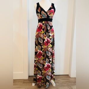 Floral Maxi Dress with Black Accents